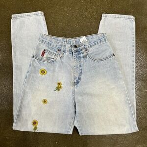 Vintage 90s LEI Embroidered Sunflower Jeans Women's Size 26 Denim Pants